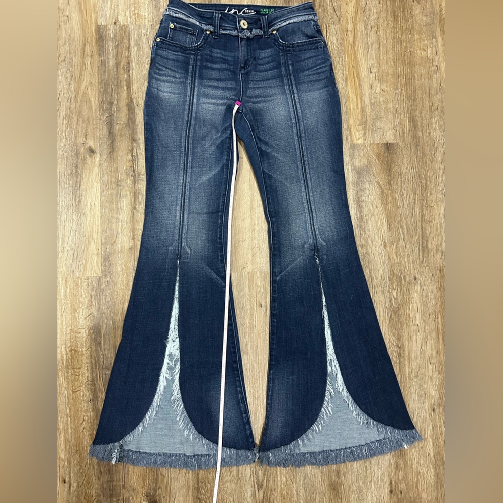 Inc Denim Open Flare Jeans with Fringe Hem 4 - Picture 6 of 8